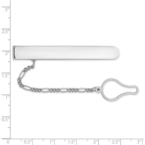 Rhodium Plated Sterling Silver Engravable Button Chain Tie Bar - Picture 2 of 3